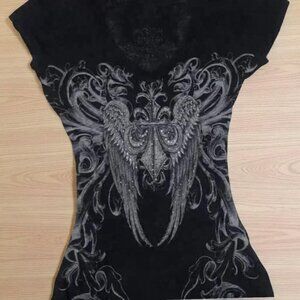 Women's Black and Grey T-shirt